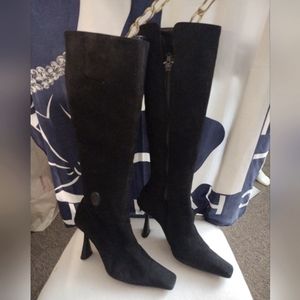 VINTAGE Karl Lagerfeld Paris  Black Leather/Suede Heel Boots 6B FRANCE